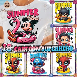 12 Designs Cartoon Summer Png Bundle, Summer Vibes Png, Superhero Character Png, Summer Vacation Shirt Design, Cute Chibi Png, Digital File