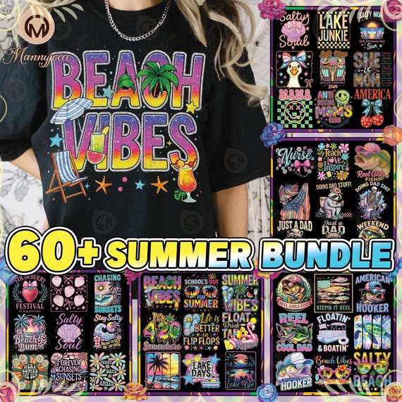 60+ Files Summer Png Bundle, Beach Vibes Png, Salty Moms Png, Summer Vacation Quote Png, Summer Shirt Designs, Commercial Use, Digital File