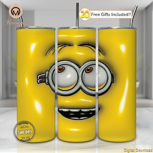 Dibujos animados divertidos PNG, diseño inflado 3D PNG, personaje de dibujos animados, cara de dibujos animados, diseño de sublimación de vaso delgado de 20 oz, archivo digital