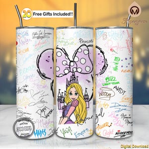 Niedliche Prinzessin Png, Cartoon Signature Png, Mauskopf Png, Schloss Cartoon Png, 20 Unzen Skinny Tumbler Sublimation Design Wrap Png, digitale Datei