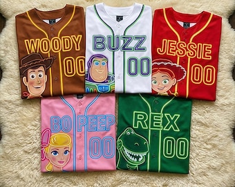 Toy Story Baseball Jersey Custom Name, Woody Buzz Lightyear Jessie Shirt, Toy Story Birthday Outfit, Kids Party Family Gift,  Y2k Jersey