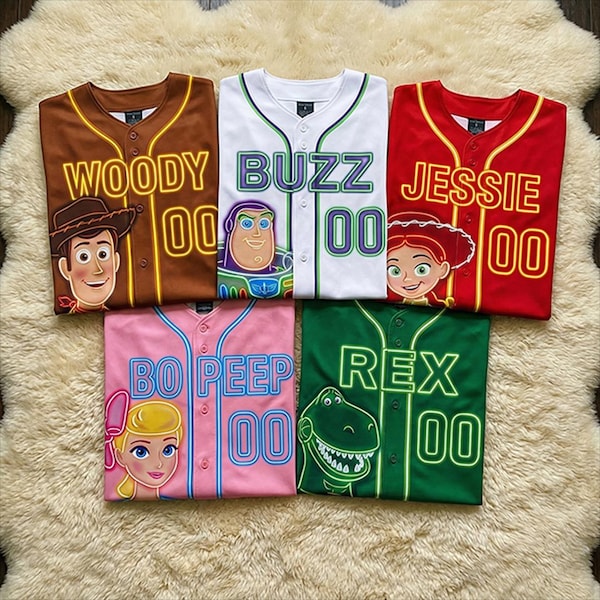 Toy Story Baseball Jersey Custom Name, Woody Buzz Lightyear Jessie Shirt, Toy Story Birthday Outfit, Kids Party Family Gift,  Y2k Jersey