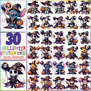 Cartoon Halloween PNG Bundle, Halloween Shirt Designs, süße Cartoon Chibi Clipart, Kürbis Png, Galaxy Png, kommerzielle Nutzung, digitale Datei