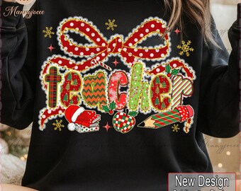 Teacher Christmas PNG, Christmas Glitter Coquette Bow PNG, Preppy Christmas Shirt Png, Trendy Christmas Png, Xmas Png, Digital Download