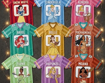 Disney Princess Football Jersey Custom Name, Princess Birthday Shirt, Ariel Belle Rapunzel Family Matching Outfit Gift, Y2k Jersey
