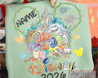 Design de camiseta personalizada com nome e tema de férias com peixes para meninos e meninas em PNG, clipart de cabeça de rato e castelo, roupas combinando para as férias, download digital.