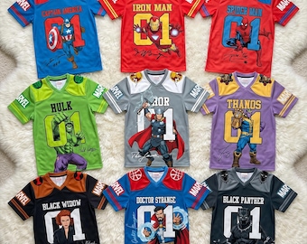Marvel Avengers Football Jersey Custom Name, Iron Man Spider Man Captain America Birthday Shirt, The 4th Of July,  American Flag