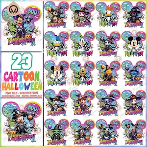 Cartoon Halloween PNG Bundle, Halloween Maus Kopf Png, gruselige Shirt-Designs, Halloween Neon Farbe Clipart, Kürbis Png, Hexe, digitale Datei