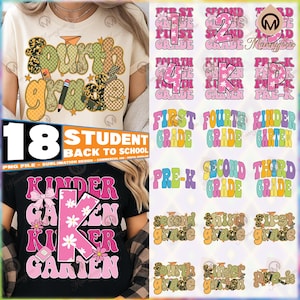 Student Back To School PNG Bundle, Pre-k Png, First/Second/Third/Fourth Grade Png, Girly Checkered Design Png, Commercial Use, Digital File