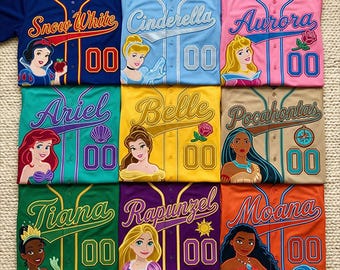 Disney Princess Baseball Jersey Custom Name, Ariel Belle Rapunzel Shirt,Princess Birthday Tee, Girls Party Family Matching Gift,  Y2k Jersey