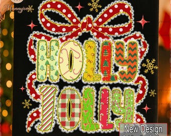 Holly Jolly PNG, Weihnachten Glitter Coquette Bow PNG, Preppy Christmas Shirt Design Png, Trendy Weihnacht Png, Weihnachten Png, digitaler Download