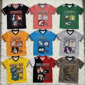 May include: A collection of nine V-neck jerseys in various colors, each featuring character graphics from 101 Dalmatians. The shirts display names like Pongo, Perdita, Lucky, Patch, Rolly, Colonel, Sergeant Tibbs, Cruella De Vil, and Jasper with Since 1961.