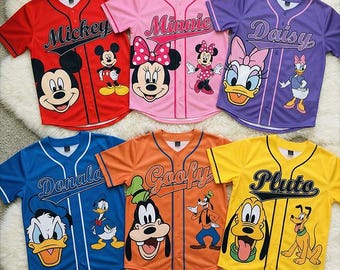 Disney Baseball Jersey Custom Name, Mickey Minnie Shirt, Disney Birthday Outfit, Donald Daisy Goofy Kids Family Matching Gift,  Y2k Jersey