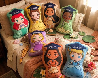Personalized Princess Graduation Pillow Girls, Disney Style Custom Name Plush Cushion, Cute Cartoon Princess Gift for Kids Room Decor