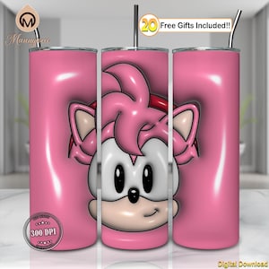 The Hedgehog Png, 3D Inflated Design Png, Game Character Png, Cartoon Face, 20oz Skinny Tumbler Sublimation Design Wrap Png, Digital File