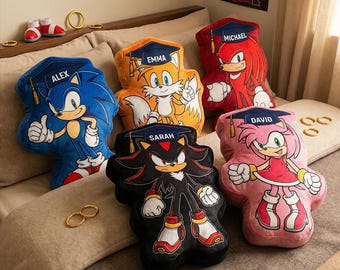 Custom Sonic Plush Pillow, Personalized Cartoon Character Pillow with Name, Kids Birthday Gift, Graduation Plush Toy, Custom Kids Room Decor