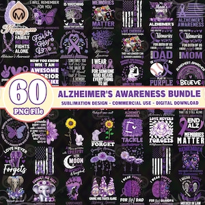 60 Files Alzheimer&#39;s Awareness PNG Bundle, Alzheimer&#39;s Disease Png, Memories Matters, Alzheimer&#39;s Warrior, Purple Ribbon Png, Digital File