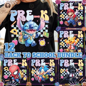 12 Designs Pre-k Png Bundle, Preppy Back To School Png, Teacher Coquette First Day Of School, Girly Checkered Sublimation Png, Digital File