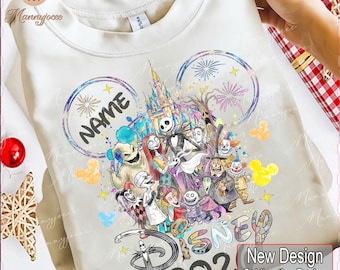 Diseño de camiseta de villanos de dibujos animados con nombre personalizado 2026 para niños y niñas PNG, clipart de cabeza de ratón y castillo, atuendos de vacaciones a juego, archivo digital