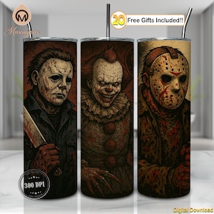 Horror Character 20oz Skinny Tumbler Wrap Png, Horror Tumbler Design Png, Love Horror Movies, Horror Theme, Retro Horror Png, Digital File