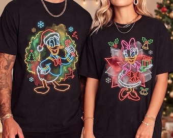 Donald Duck Daisy Duck Christmas Shirt, Disney Couple T Shirt, Donald Daisy Christmas Tee, Neon Christmas Shirt, Disney Christmas Gift