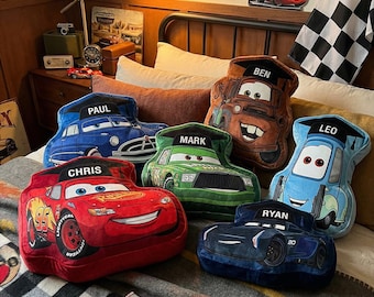 Personalized Cars Graduation Pillow Kids, Lightning McQueen Custom Name Plush, Cartoon Car Pillow Gift for Boys Room Decor