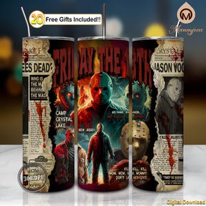 Horror Friday 20oz Tumbler Wrap Png, Love Horror Movies Png, Horror Theme Png, Horror Newspaper Png, Horror Tumbler Design Png, Digital File