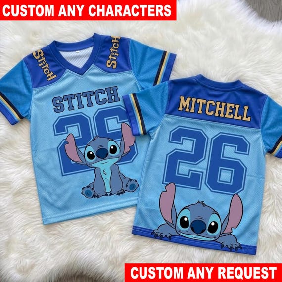 Disney Stitch Football Jersey, Personalized Stitch Jersey, Custom Name Number Football Shirt, Lilo & Stitch Sports Jersey, Gift For Kids
