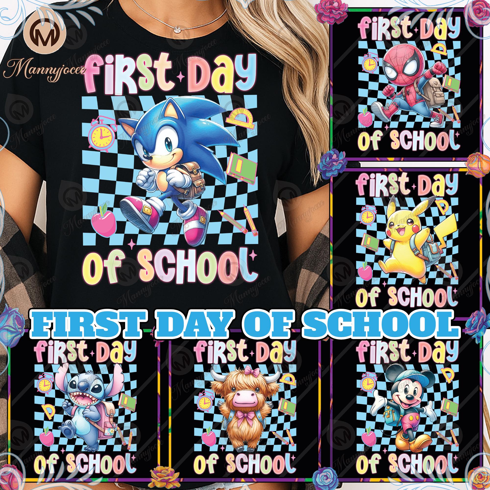 8 Designs First Day Of School PNG Bundle, Cute Cartoon Characters, From Kindergarten To 4th Grade, Checkered Design, School Png,Digital File