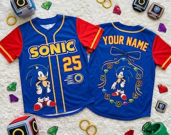 Personalized Sonic Baseball Jersey, Custom Hedgehog Baseball Shirt, Custom Name Number Jersey, Family Matching Gamer Gift for Kids