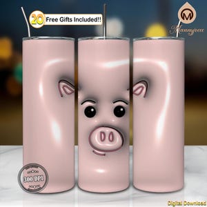 Cerdo divertido Png, personaje de dibujos animados de juguete, cara de dibujos animados, diseño inflado 3D Png, diseño de sublimación de vaso delgado de 20 oz Png, archivo digital