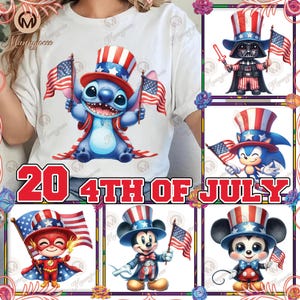 Pacchetto PNG da 20 design per il 4 luglio, design per maglietta americana, personaggi dei film in formato PNG, bandiera degli Stati Uniti in formato PNG, giorno dell'Indipendenza, uso commerciale, file digitale