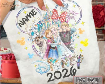 Design de camiseta personalizada com nome "Princesa Fofa 2026" para meninos e meninas em PNG, clipart de cabeça de rato e castelo, roupas combinando para férias, arquivo digital.