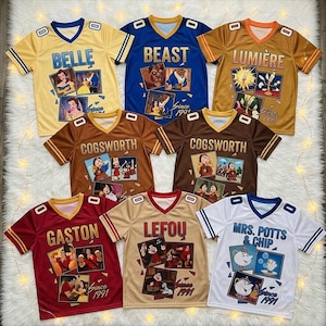 Beauty and the Beast Football Jersey Custom Name, Belle Beast Birthday Shirt, Disney Family Matching Outfit Party Gift,  Y2k Jersey