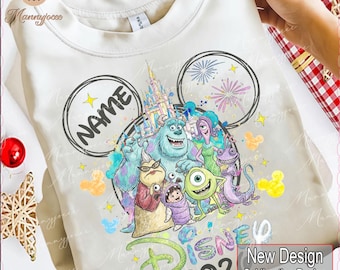 Design de camiseta personalizada com nome e monstro fofo para 2026 para meninos e meninas em PNG, cabeça de rato - clipart de castelo, roupas combinando para férias, download digital.