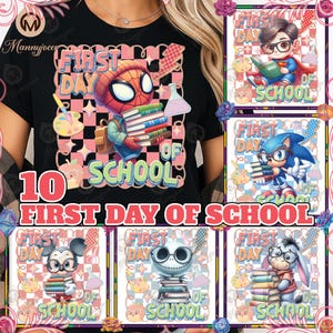 Lot de 10 modèles PNG premier jour d'école, personnage de dessin animé, maternelle Png, Png pré-scolaire, premier/deuxième/troisième/quatrième année Png, fichier numérique