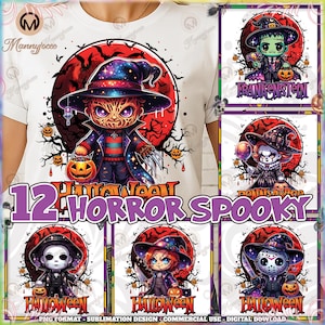 Halloween Horror PNG Bundle, Halloween Characters, Horror Shirt Designs, Cute Horror Halloween Clipart, Blood Moon Png, Spooky, Digital File