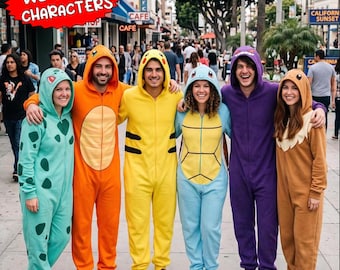 Poke Hooded Jumpsuit, Bulbasaur Squirtle Gengar Eevee Adult Onesie, Halloween Costume, Christmas Pajamas, Poke Monster Jumpsuit