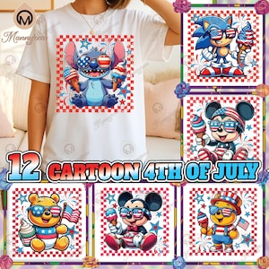12 Designs Cartoon 4th Of July Png Bundle, Cute Cartoon Png, America Flag Png, 4th Of July Checkered Png, Patriot Shirt Design, Digital File
