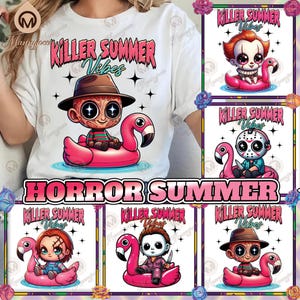 5 Designs Killer Summer Vibes Png Bundle, Horror Character Summer Vacation Shirt Design, Horror Clipart, Cute Horror Summer, Digital File