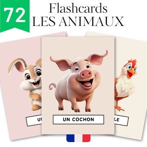 72 cartes d'animaux, cartes éducatives pour enfants, flashcards Montessori, en français, Téléchargement instantané - PDF imprimable