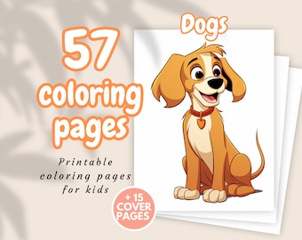 46 páginas para colorear de perros y cachorros en estilo de dibujos animados - Descarga instantánea - PDF imprimible, colorear para niños