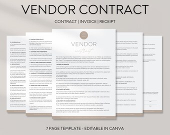 Vendor Contract, Editable Business Services Agreement Template, Vendor Agreement Forms, Business Contract, Instant Download