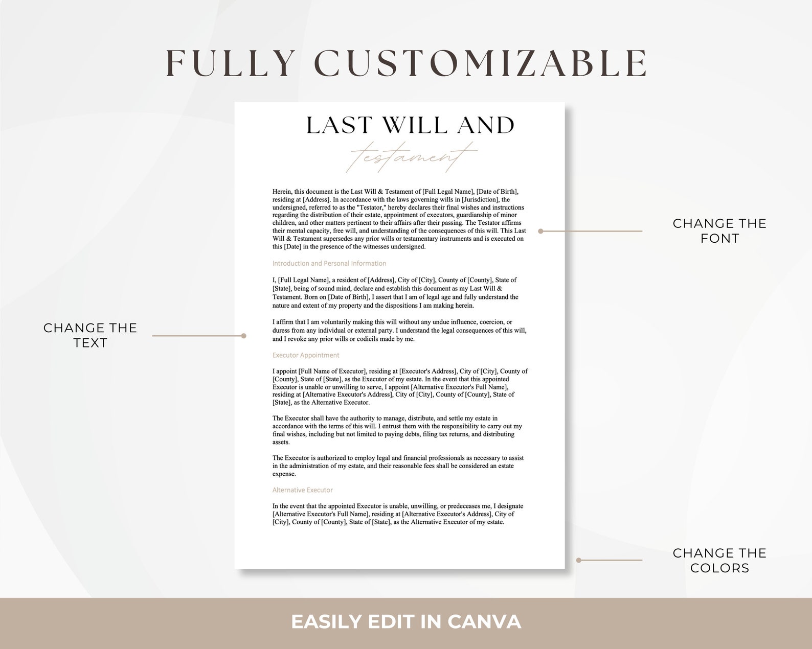 Last Will and Testament Template, Editable Will Document, Living Will ...