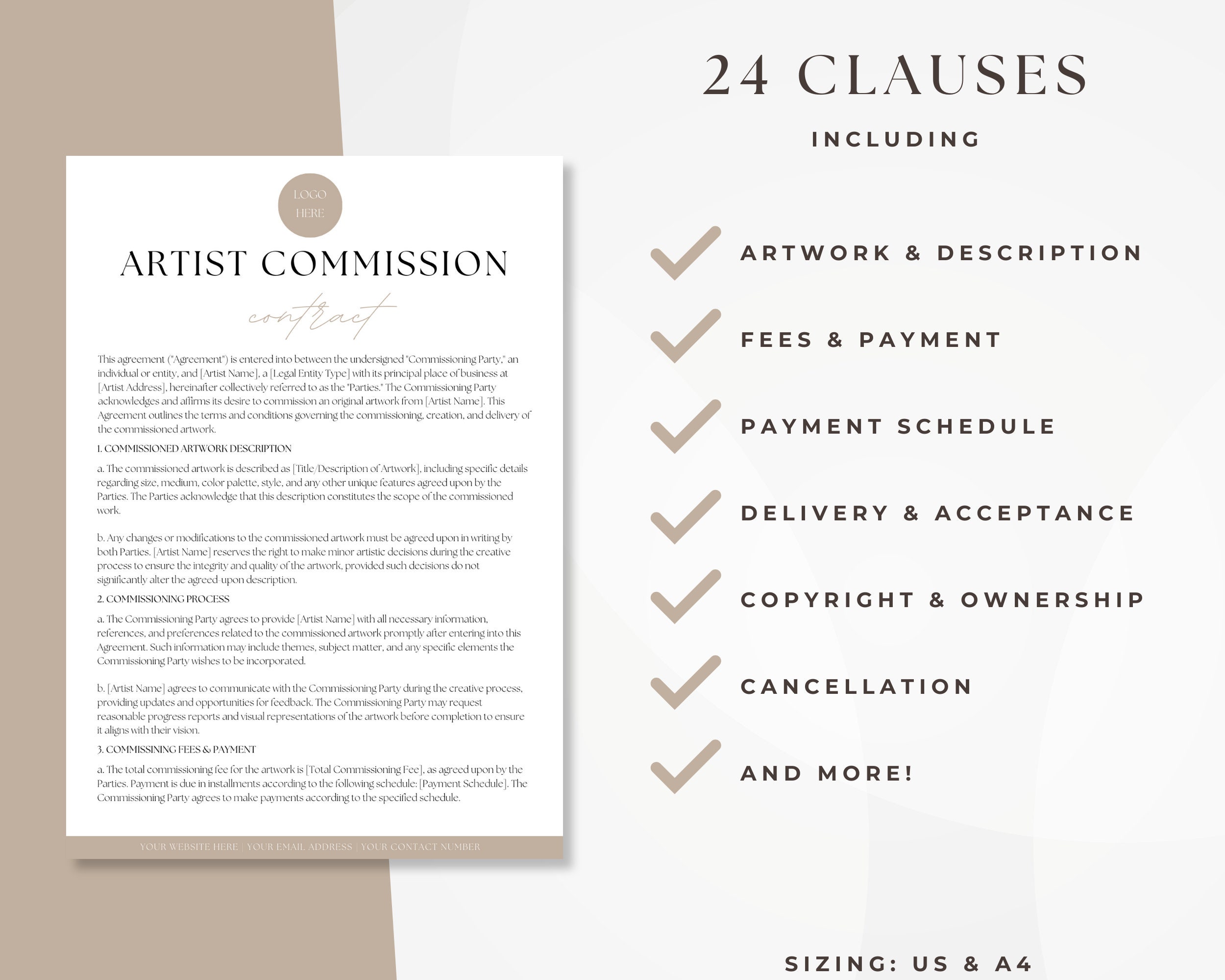 Artist Commission Contract, Editable Artist Contract Template ...