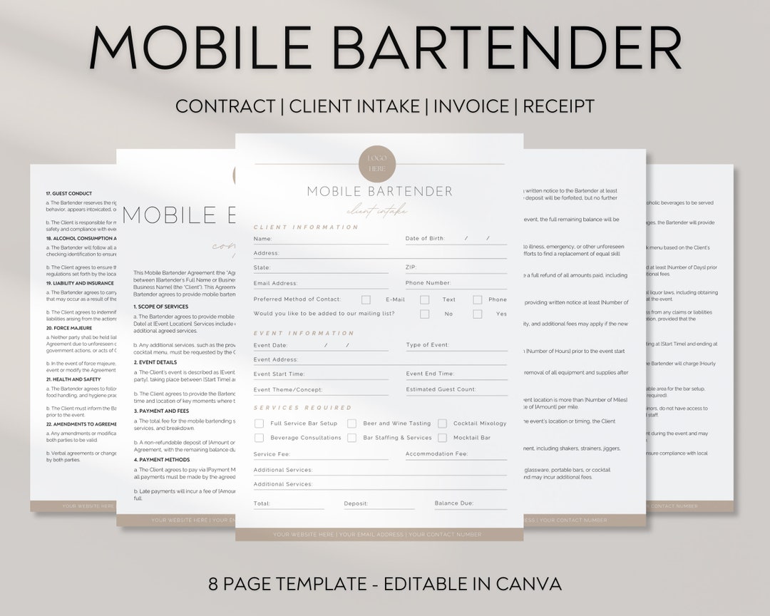 Mobile Bar Contract Template Canva Editable Bartender Contract Mobile Mobile Bar Contract Template Canva Editable Bartender Contract Mobile
