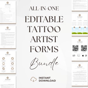 Lot de formulaires pour tatoueur, Formulaire de consentement pour salon de tatouage, Accueil des clients tatoueurs, Suivi du tatouage, Formulaires commerciaux pour tatoueur, Modèle Canva