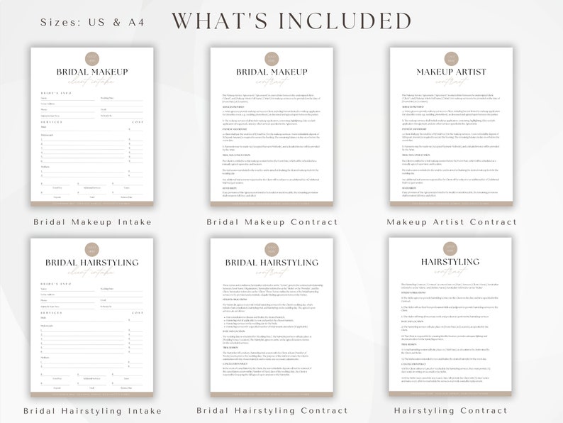 Hair &amp; Makeup Contract Forms, Bridal Client Intake, Consent Forms, MUA ...