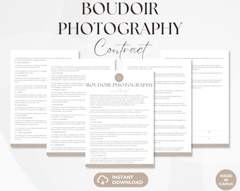 Boudoir Photography Contract, Photography Session Services Agreement, Boudoir Photography Client Contract, Editable Canva Template