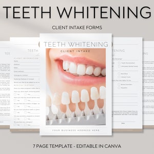 Formulaires d'admission des clients pour le blanchiment des dents, formulaires de consentement de l'esthéticienne, formulaire de renonciation au blanchiment des dents